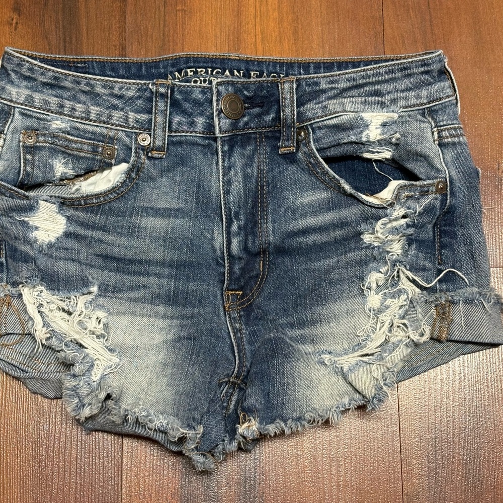 American Eagle Outfitters Ripped Dark Blue Jean Shorts